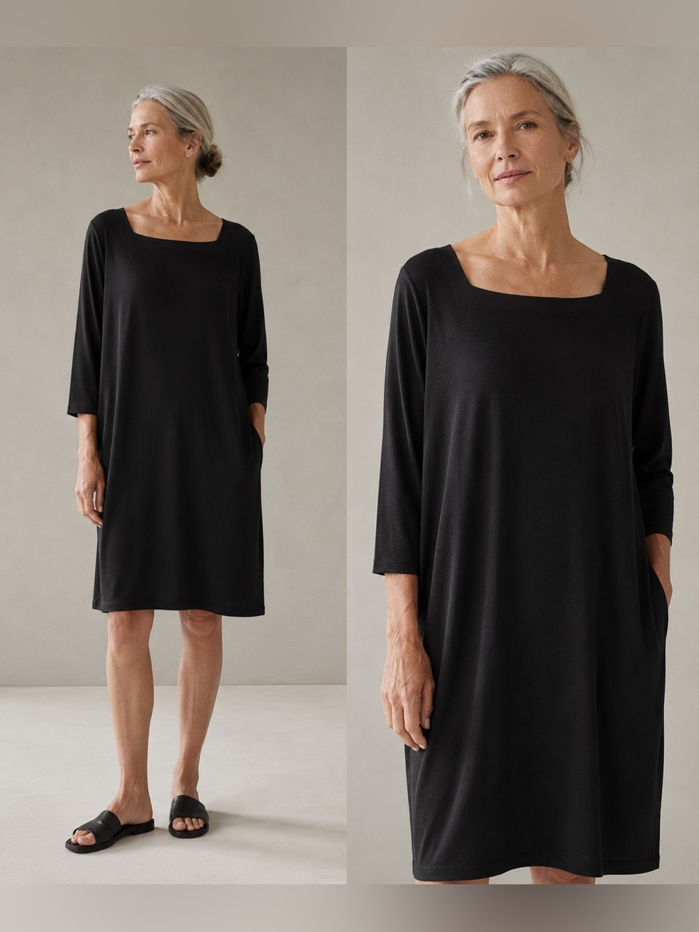 Eileen Fisher Square-Neck Stretch Jersey Dress size Medium